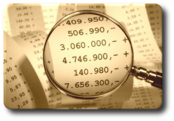 Investigator analyzing financial records and company data during a corporate investigation